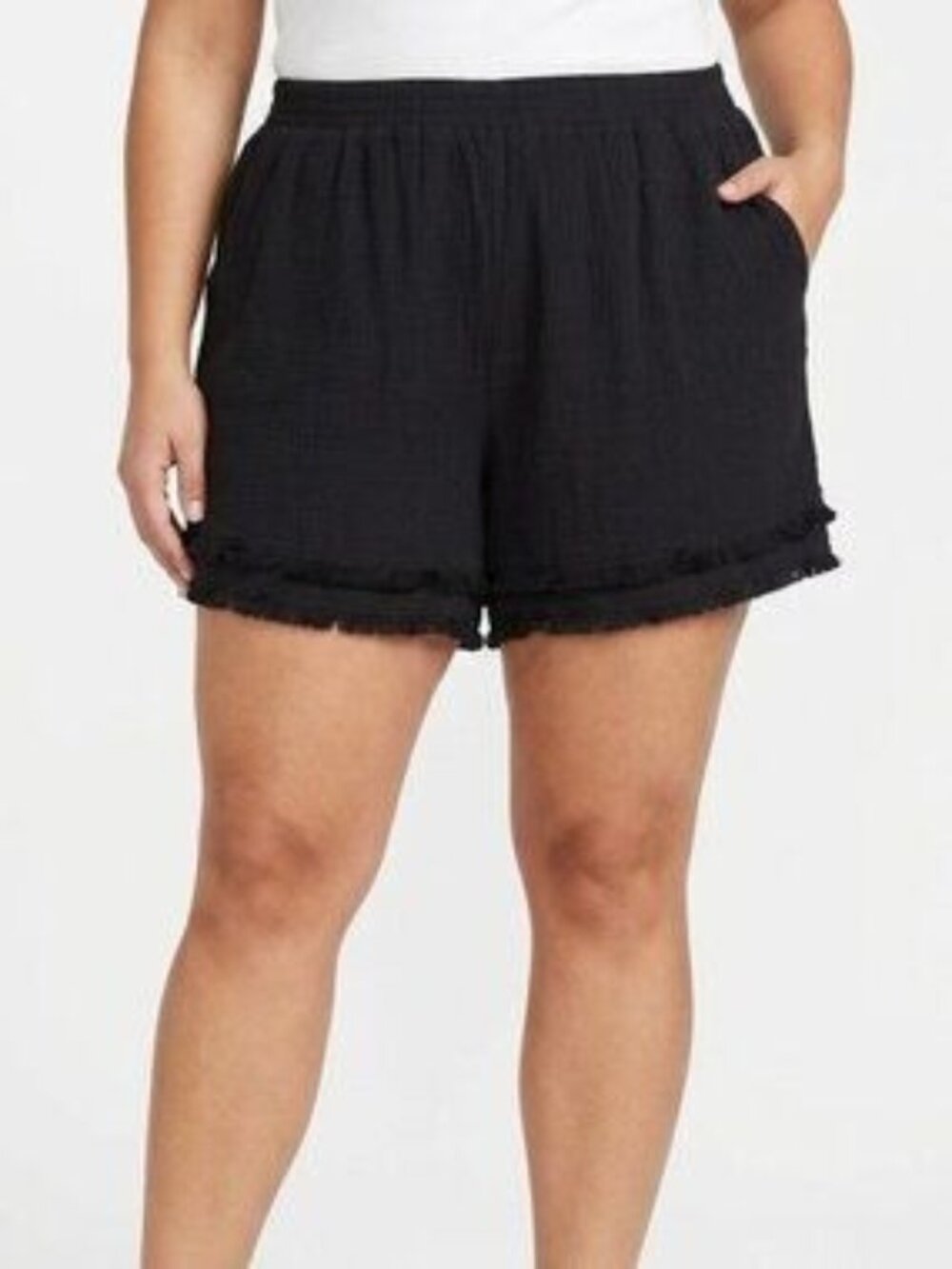Cynthia Rowley Black Double Gauze Raw Hem Relaxed Fit Shorts Women Size 1X